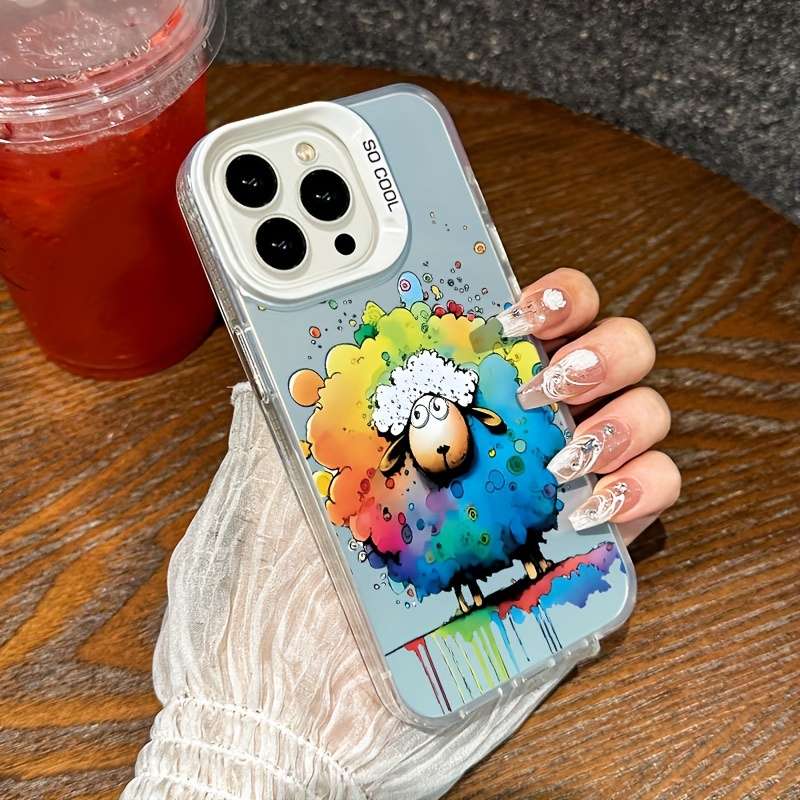 1Pc Pink Color For iPhone 12 Graffiti Sheep Phone Case