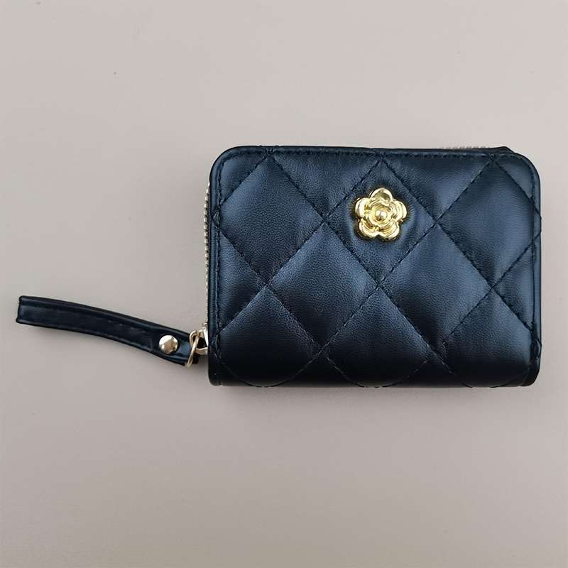 1pc Elegant Pink Quilted Women's Wallet with Golden-Tone AccentsSlim Multi-Function Clutch Purse