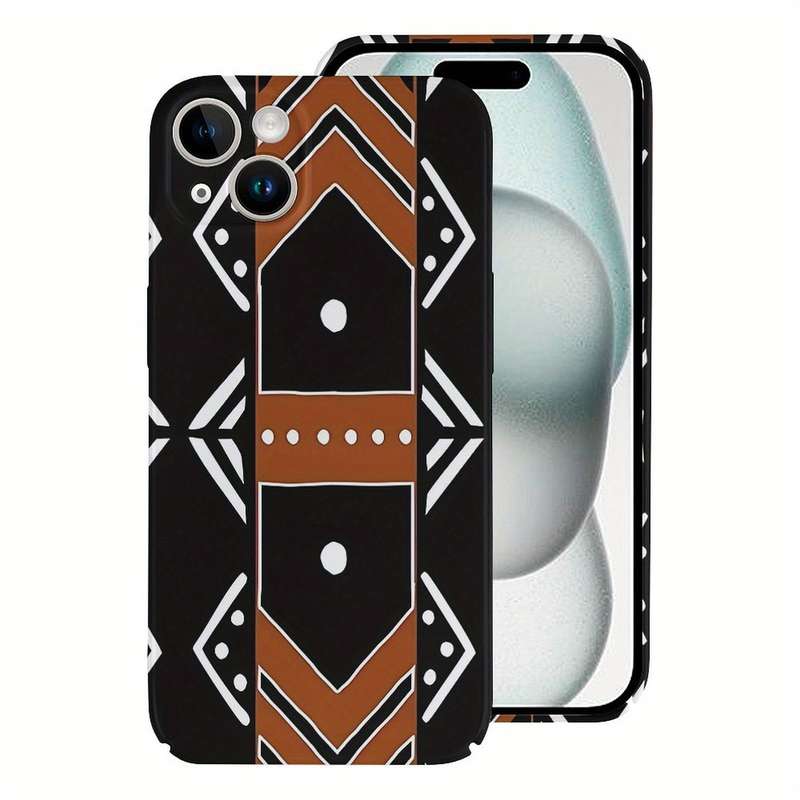 1Pc White For iPhone 15 Plus African Mud Cloth Phone Case