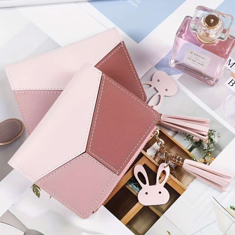 1pc Elegant Multi-Color Wallet with Rose Golden Zipper5 Card Slots 1 ID Window 1 Cash Compartm