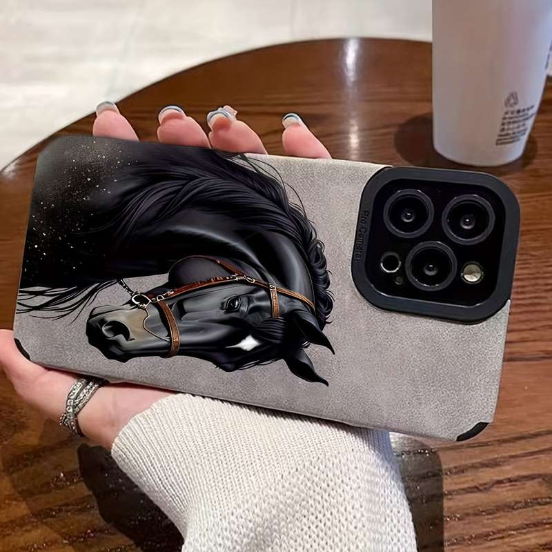 1Pc Black For iPhone 12 Black Horse Phone Case