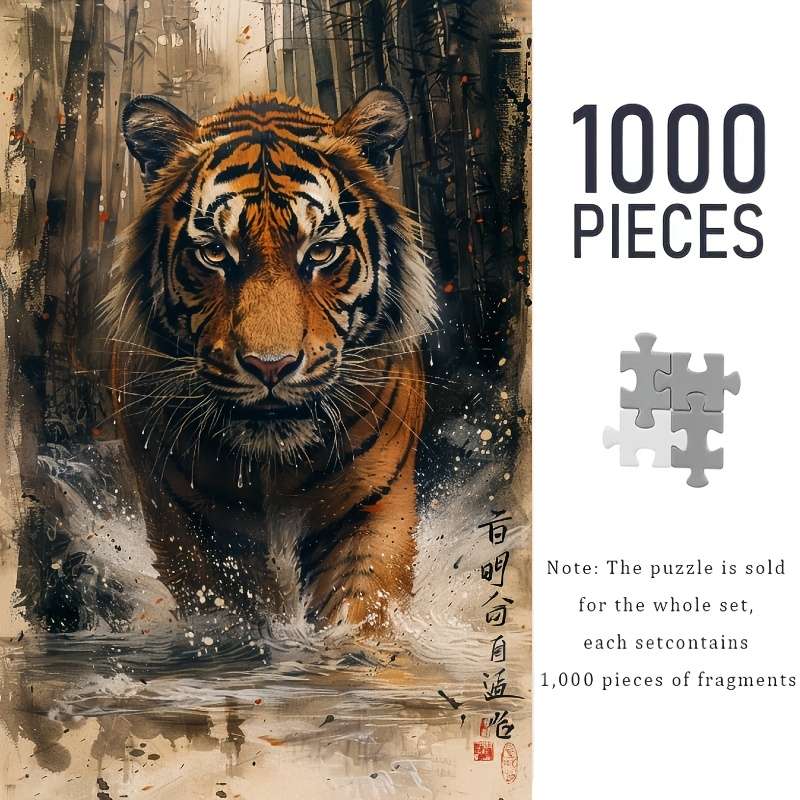 1000pcs Oil Painting Puzzle Featuring Tigers Durable And Seamless for Adults Rectan