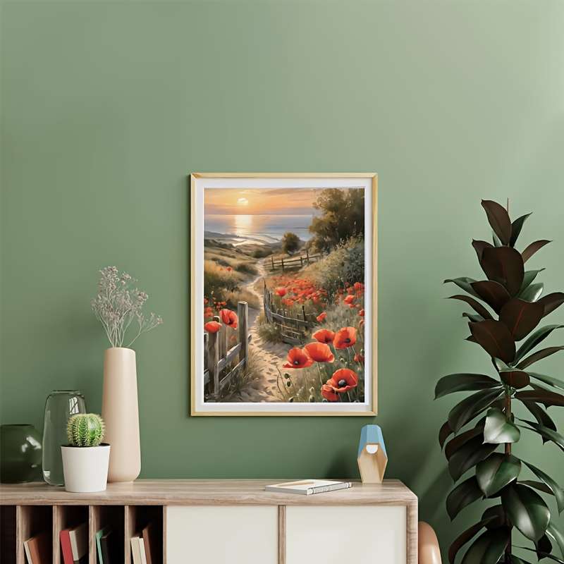 1000pcs Scarlet Horizon Mini Jigsaw Puzzle 26x38cm Coastal Landscape with Red Popp