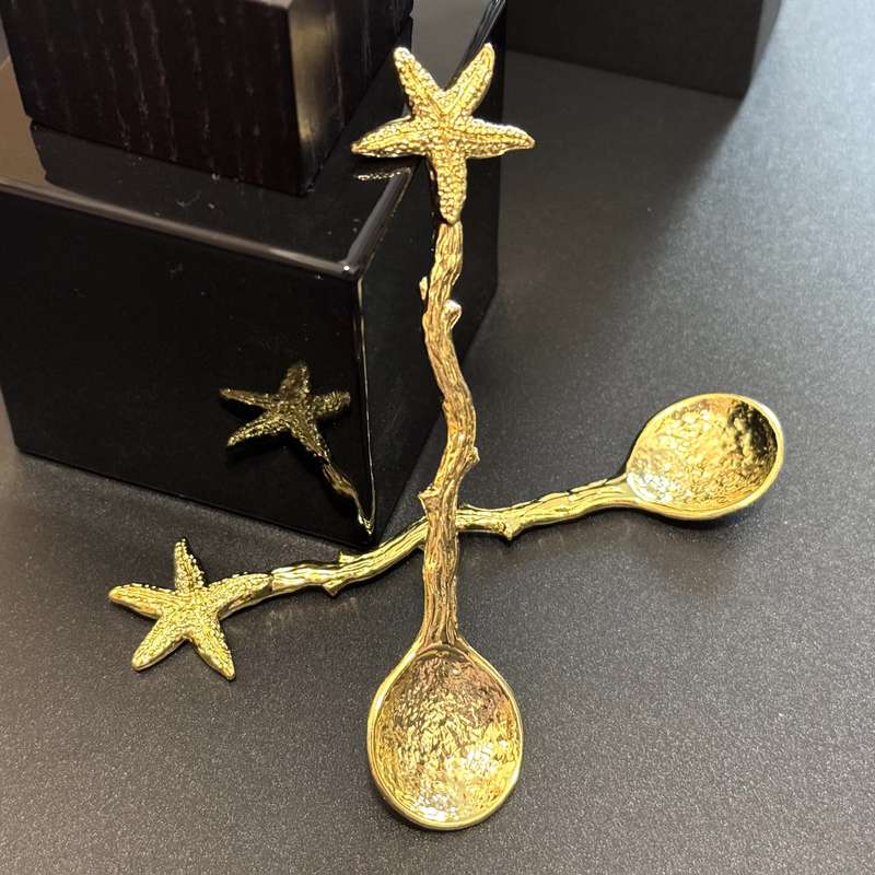 6pcs Small Spoons With Golden Starfish Design Perfect Dessert Utensils For Beach Weddings P