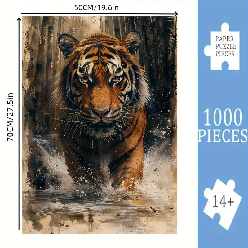 1000pcs Oil Painting Puzzle Featuring Tigers Durable And Seamless for Adults Rectan