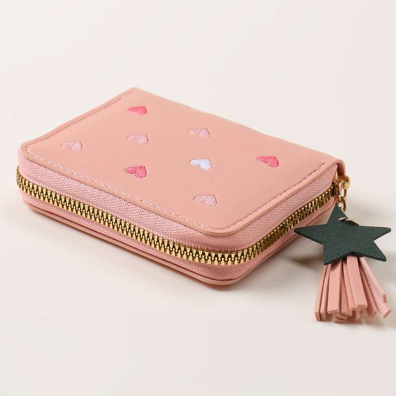 1pc Honey Girl Wallet with Tassel Heart Embroidery Korean Style Cute Women'S Coin Purse Mul