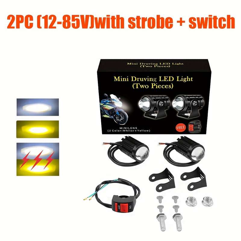 2pcs LED Dual-Color Spotlight for Motorcycles & Cars High Low Beam Adjustable Moun