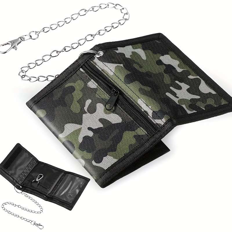 1pc Men'S Camouflage Green Nylon Wallet Casual Style Triple Fold Coin Purse with ID Card Holder a