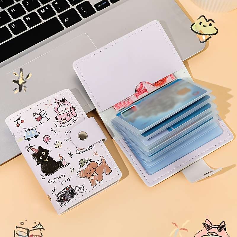 1pc Cute Cat Cartoon Women's WalletCompact Multi-Card Slot Credit Card Holder with Snap Closure