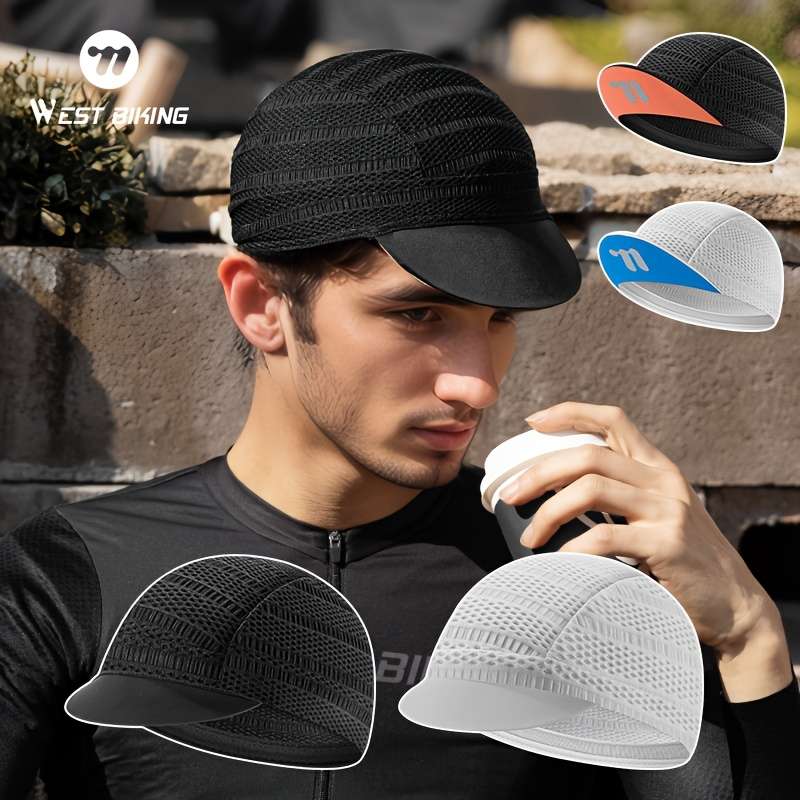 1pc WEST BIKING Quick-Dry Cycling Cap Breathable Mesh Back Lightweight Polyester Bike Hat for Men