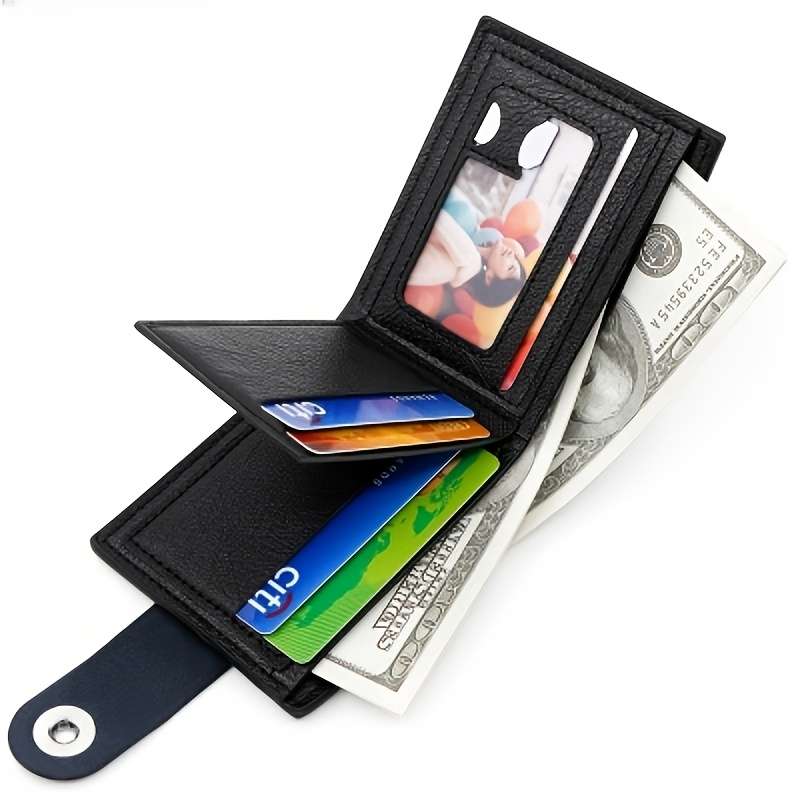 1pc Customizable Carved Men'S Short Casual Faux Leather Wallet Solid Color Non-Braided Zippe