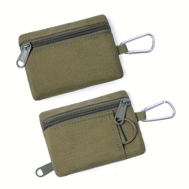 1pc Compact Nylon Travel Wallet with Carabiner ClipCredit Card Holder Coin Purse Durable Zipp