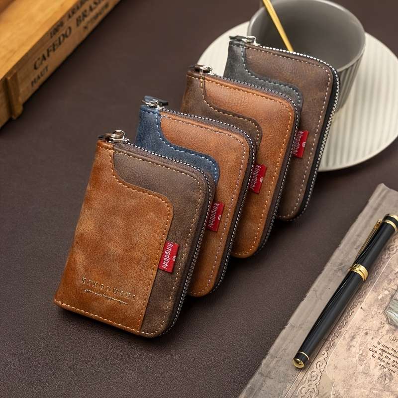 1pcNew retro zipper multi-slot coin change and credit card bag color-matching design classic and dur