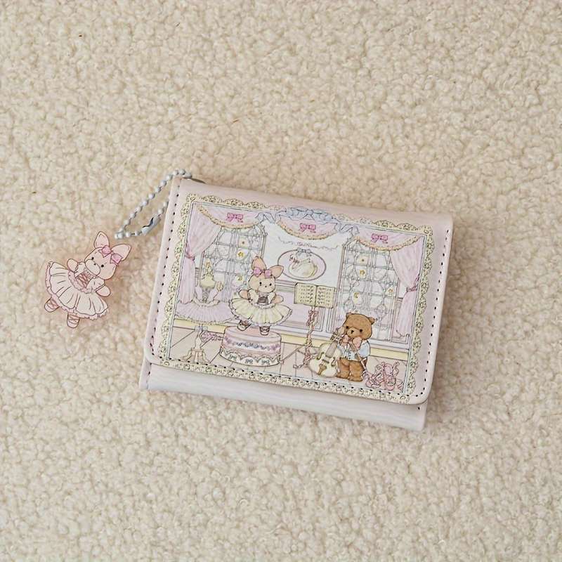 1pc Cute Cartoon Design 3-Fold Wallet With Anti-Magnetic Features Multiple Card Slots Zipper Clos