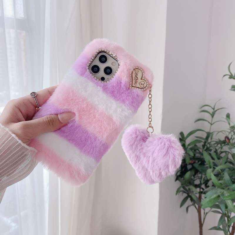 1Pc Mixed Color For iPhone 7 Plus 8 Plus Plush Heart Pendant Phone Case