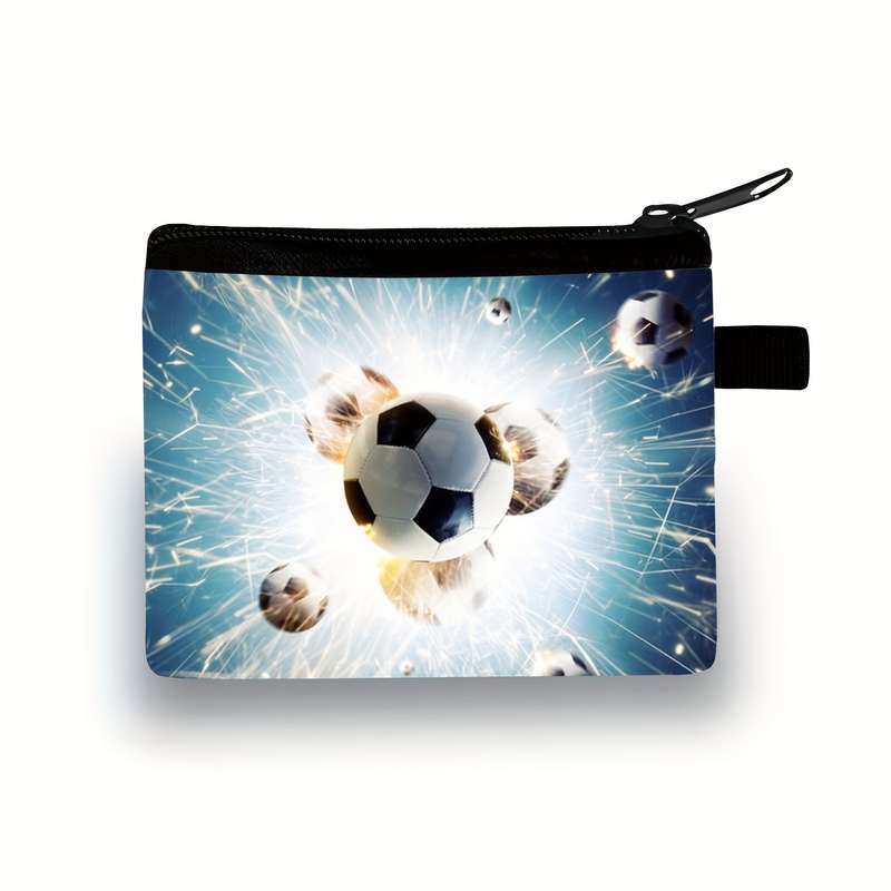 1pc Soccer Crowned Ball Printed Polyester Coin Purse Neutral Style Durable Hand Washable No Edg