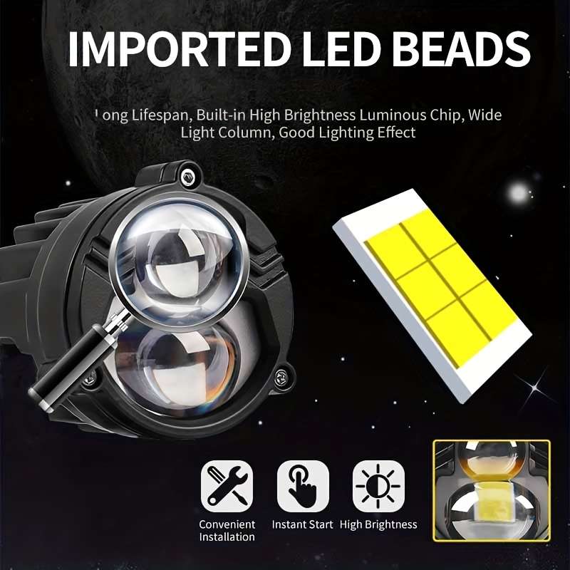 1pc Car Truck High Low Light LED Fog Light Driving Amber White Light Bicolor Motocros