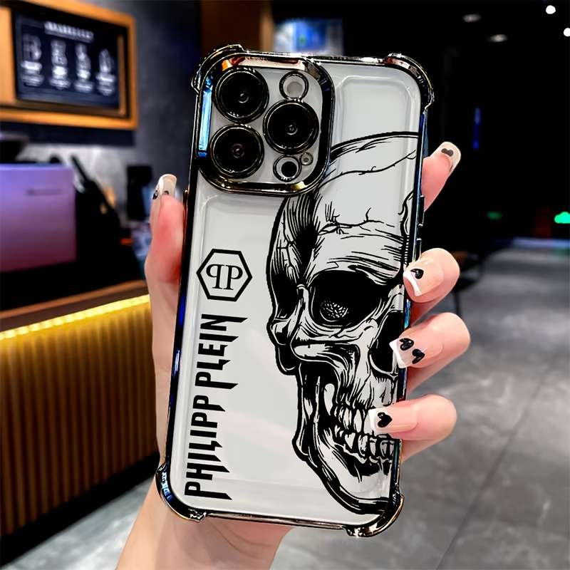 1Pc Mixed Color  For iPhone 14 Pro Max Black Skull Head Phone Case