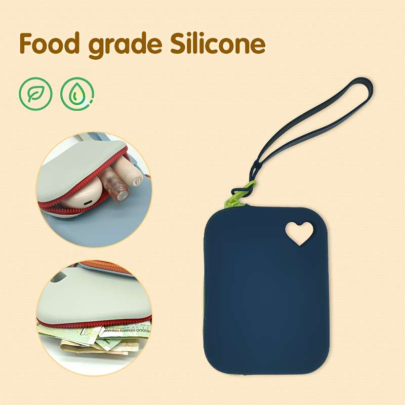 1pc Women'S Waterproof Colorful Wallet with Heart PatternDurable Rubber Material Zipper Closure