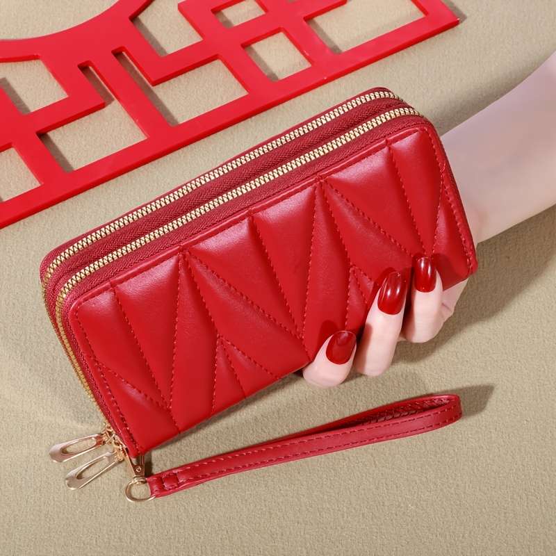 1pc Women'S Fashion Long Wallet with Dual ZipperClassic Style Card Holder Coin Pouch Casual