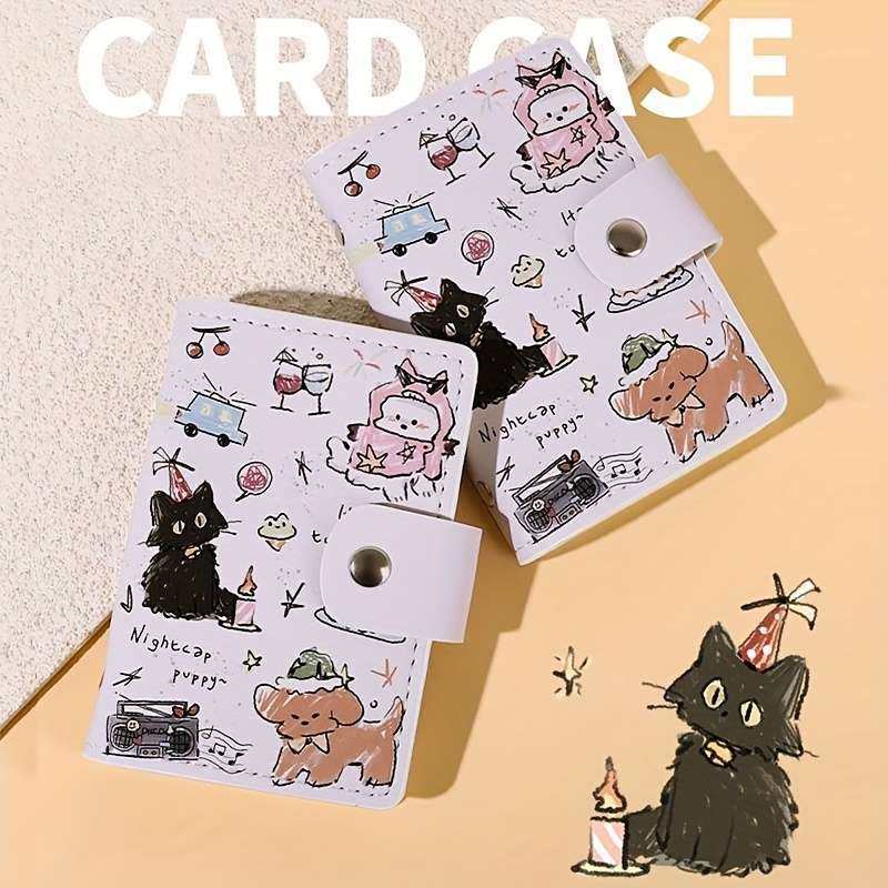 1pc Cute Cat Cartoon Women's WalletCompact Multi-Card Slot Credit Card Holder with Snap Closure