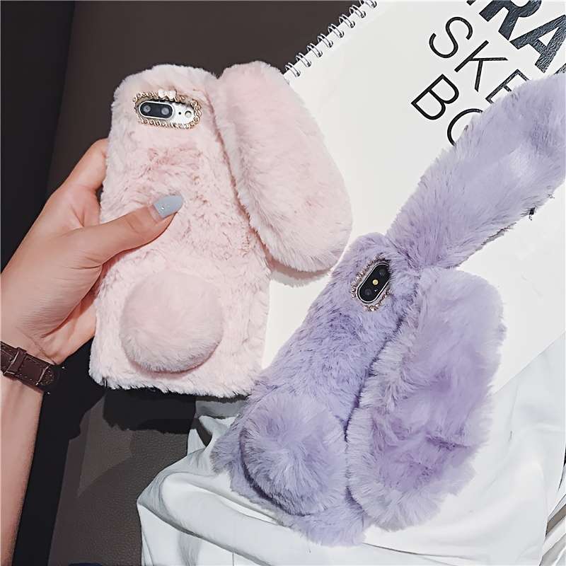 1Pc Pink Red For iPhone X XS Cute Rabbit Plush Phone Case