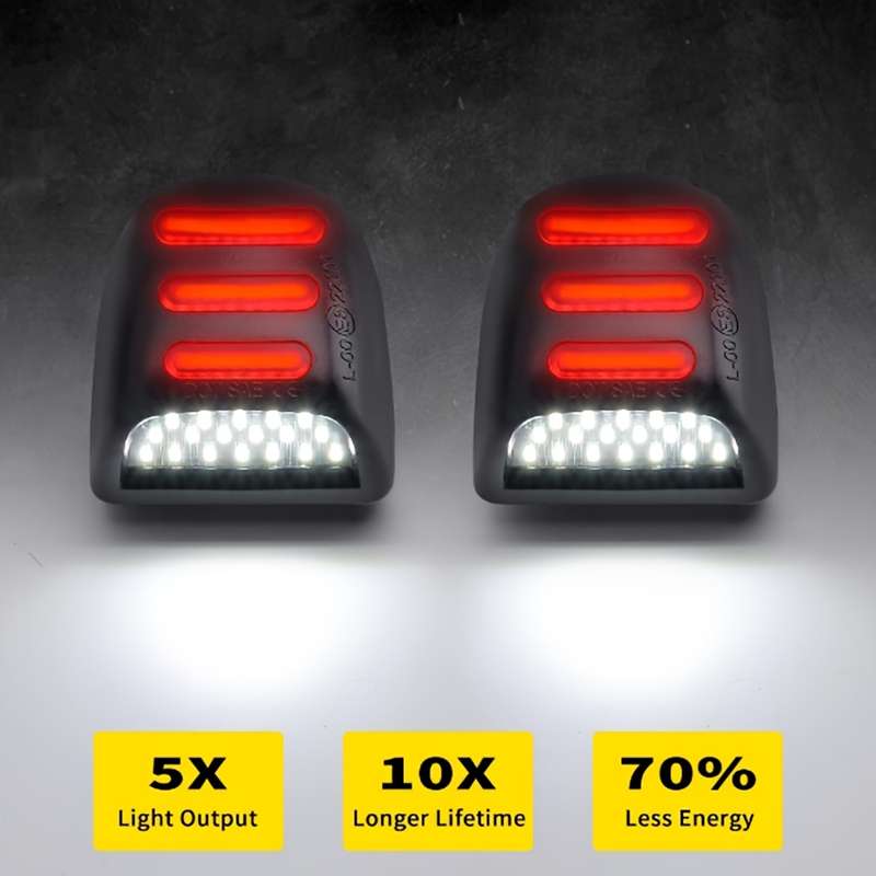 2pcs Red OLED Pure White LED License Plate Light Tag Lamp Assembly Replacement For Es