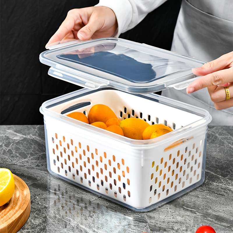 3pcs BPA-Free Plastic Food Storage Container Set with Drain Basket and Lids Leak-Proof Refri