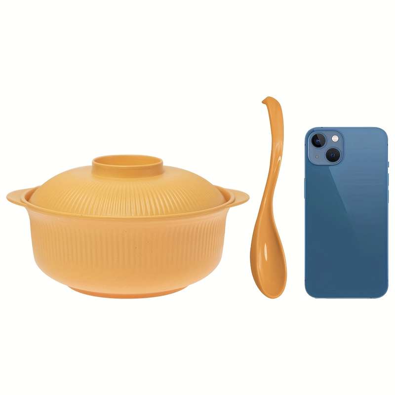 2pcs Set Large Capacity Casserole Style Bowl with Lid and Long Soup Spoon 1100ml 38oz Portable