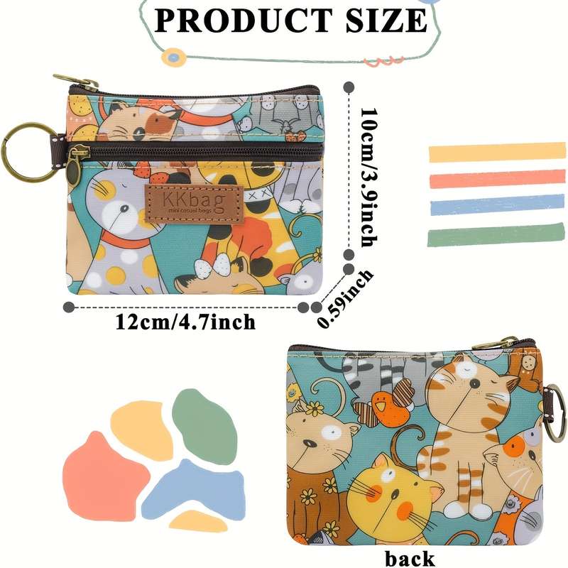 1pc Print Zipper Wallet PurseLightweight Polyester Coin Purse with Multiple Compartments Compac