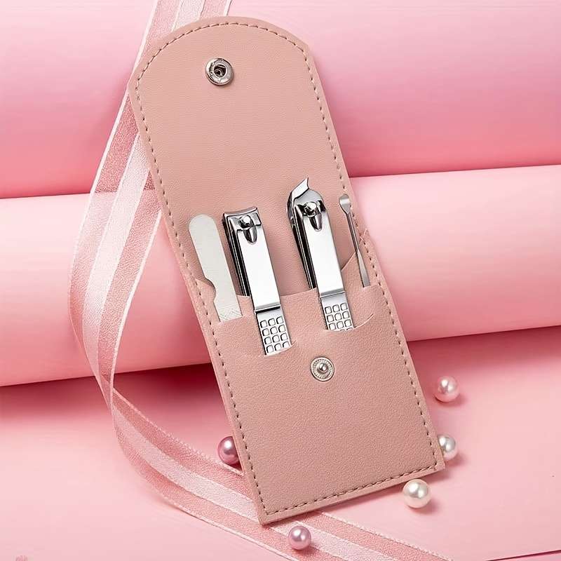 4pcs Professional Travel Colorful Nail Clippers Manicure Set with Leather Bag Stainless Steel N