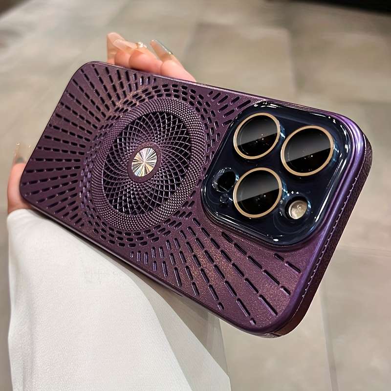 1Pc Purple For iPhone 15 Hollow Heat Dissipation Phone Case