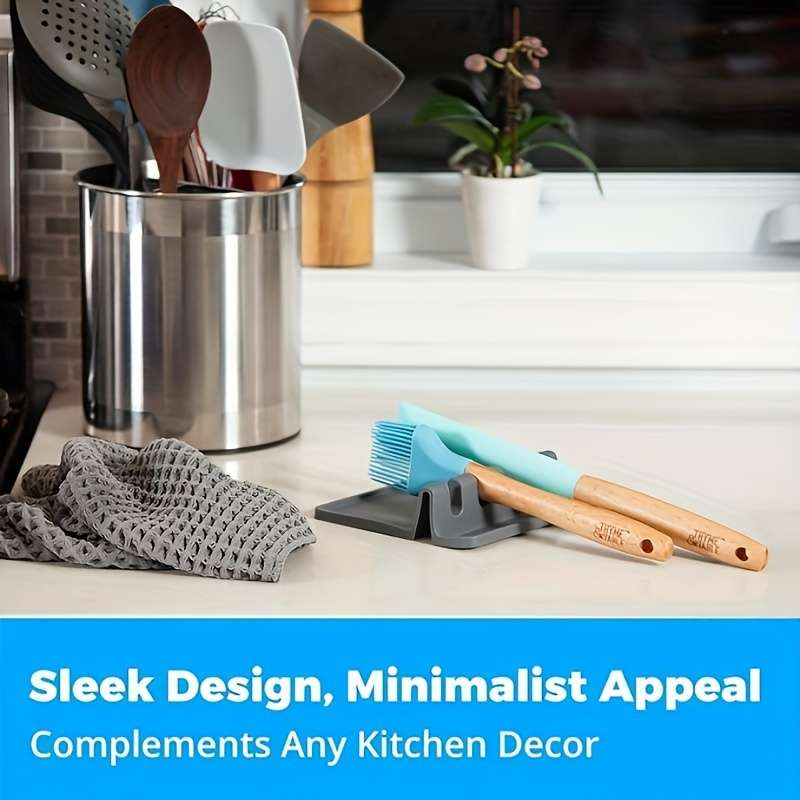2pcs Kitchen Silicone Utensil Holder Durable Spoon Rest with Drip Mat Heat-Resistant Spoon