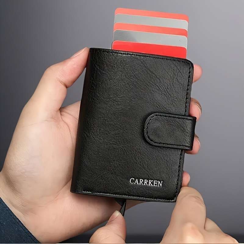 1pc CARKEN Mens Sleek Faux Leather Wallet9-14 Card Slots Zippered Coin Pouch Automatic Card H