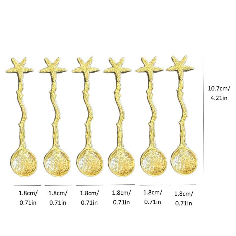 6pcs Small Spoons With Golden Starfish Design Perfect Dessert Utensils For Beach Weddings P
