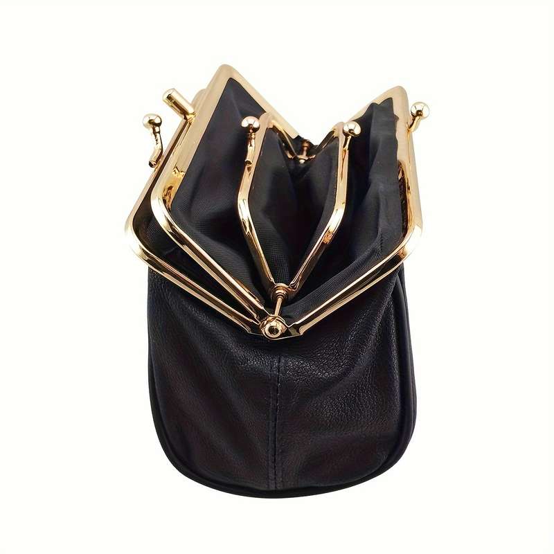 1pc Small Elegant Leather Coin Purse Elegant Ladies Leather Clutch Coin Purse with Kiss Lock Fur