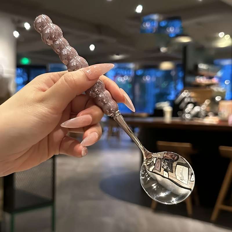 2pcs Colorful Pearl Stainless Steel Teaspoons Kitchen and Dining Utensils Dessert Spoons Hom