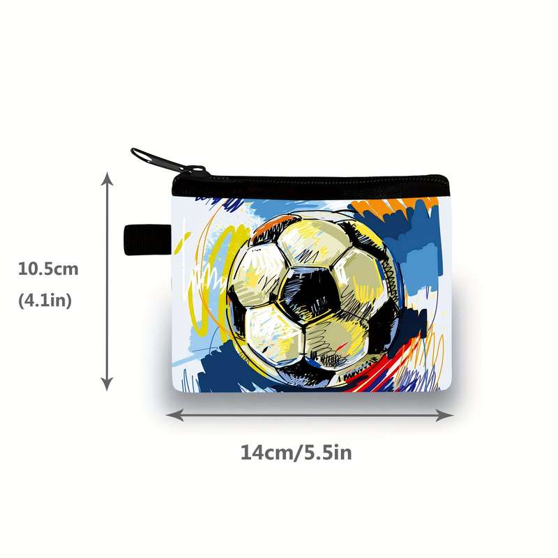 1pc Soccer Ball Graphic Coin Wallet Polyester Zippered Coin Pouch Portable Card Holder for Ages 1