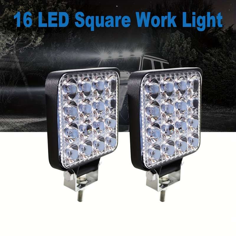2pcs 16 LED Work Light Bar for Off-Road SUV Tractor & 4WD Truck 8.38cm High-Intens