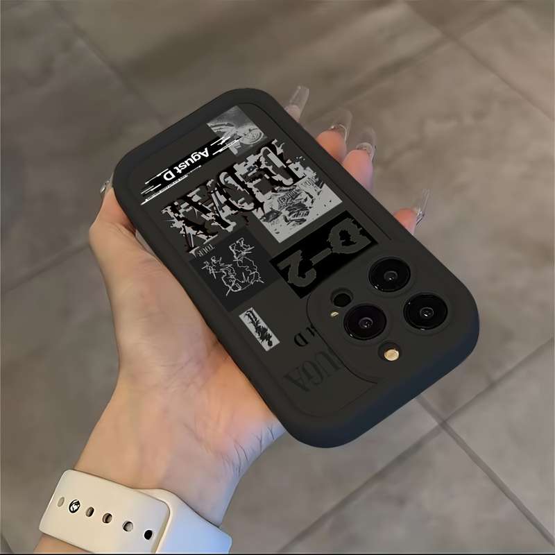 1Pc Black For iPhone 15 Pro Max Trendy Street Style Text Phone Case