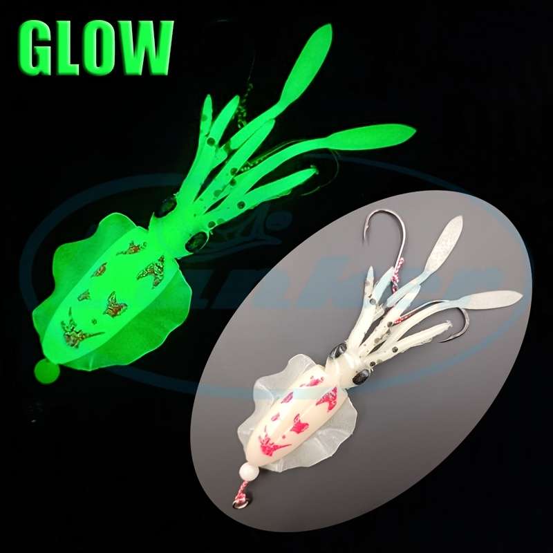 1pc Glow-In-The-Dark Squid Soft Bait for Deep Sea Boat Fishing with Hooks
