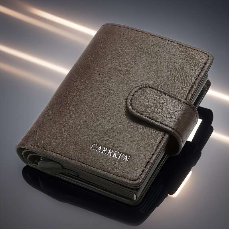 1pc CARKEN Mens Sleek Faux Leather Wallet9-14 Card Slots Zippered Coin Pouch Automatic Card H