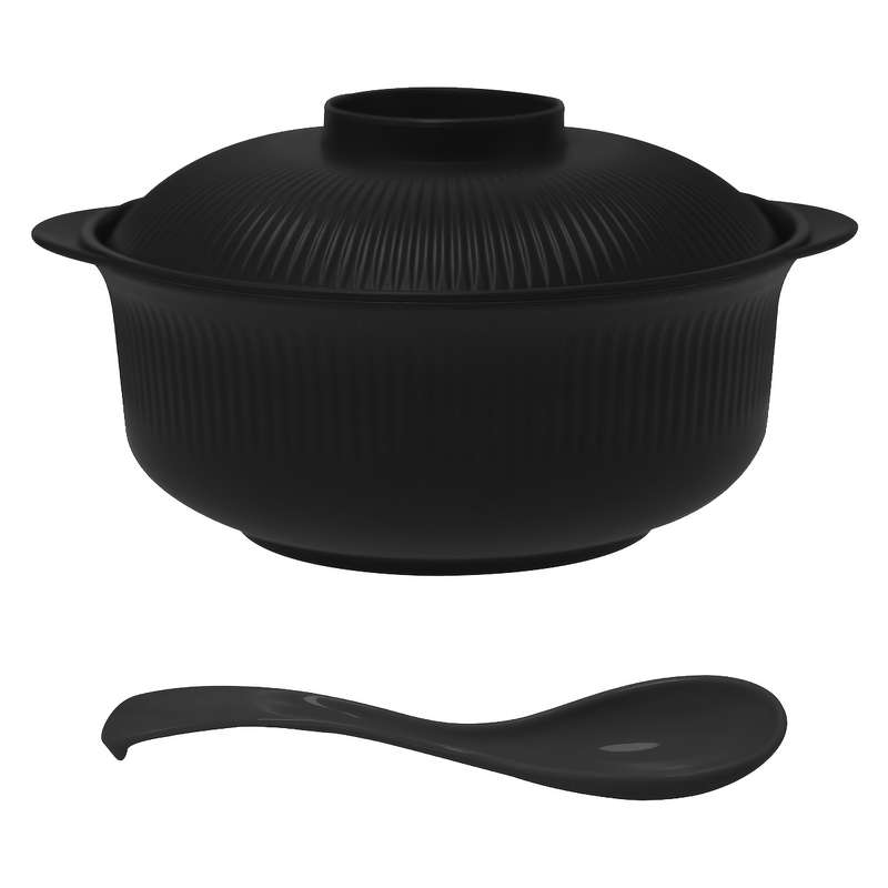 2pcs Set Large Capacity Casserole Style Bowl with Lid and Long Soup Spoon 1100ml 38oz Portable