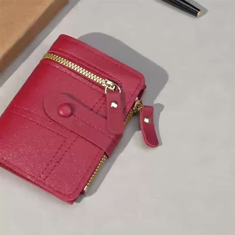 Women'S Stylish Black Short Wallet with Multiple Zippers and ClaspsLarge Capacity for Coins Chan