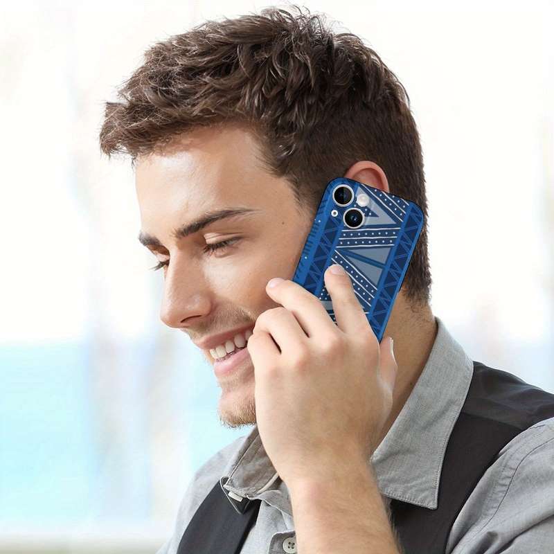 1Pc White For iPhone 15 Pro Max African Indigo Blue Mud Cloth Phone Case