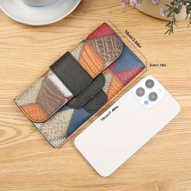 1pc A Vintage-Style Women'S Long Wallet Available in Three Colors Featuring a Multi-Colored Geomet