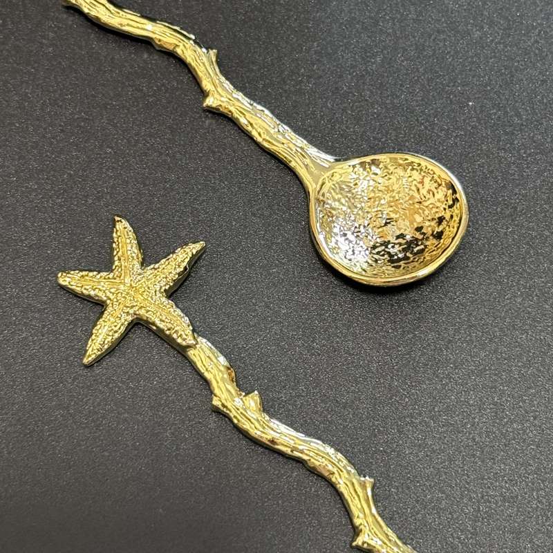 6pcs Small Spoons With Golden Starfish Design Perfect Dessert Utensils For Beach Weddings P