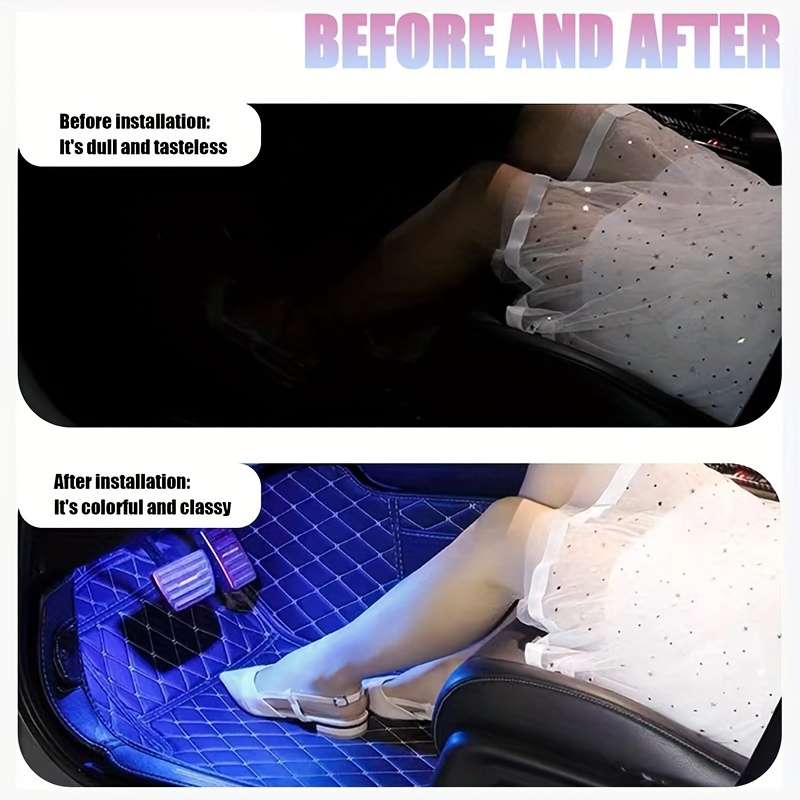 1pc  App Controlled RGB Car Ambient Lighting Kit 48LED USB-Powered Music Sync Footpa
