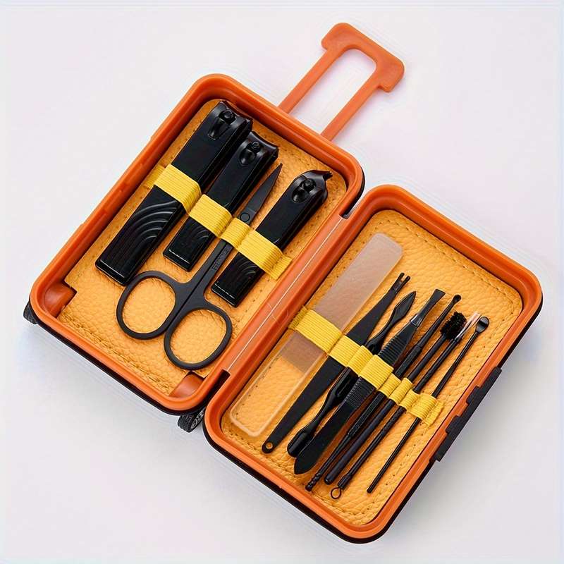 12pcs Set Modern Manicure Travel Kit Portable Trolley Case Nail Set Nail Clippers And Groomin