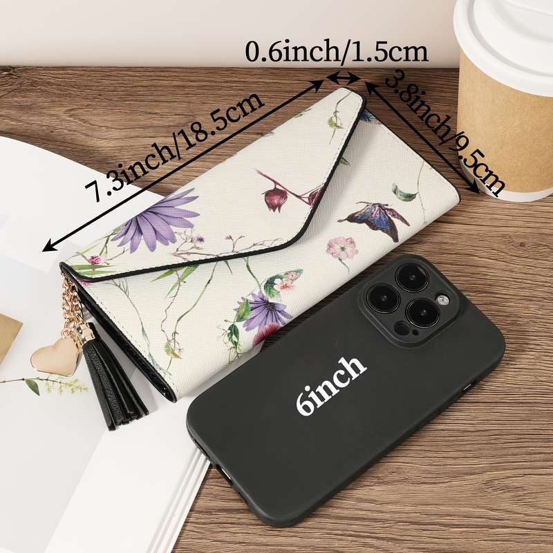 1pc Ladies' Long Wallet Coin Wallet Triple Fold Multi Card Slot Tassel Decoration Multifunctional